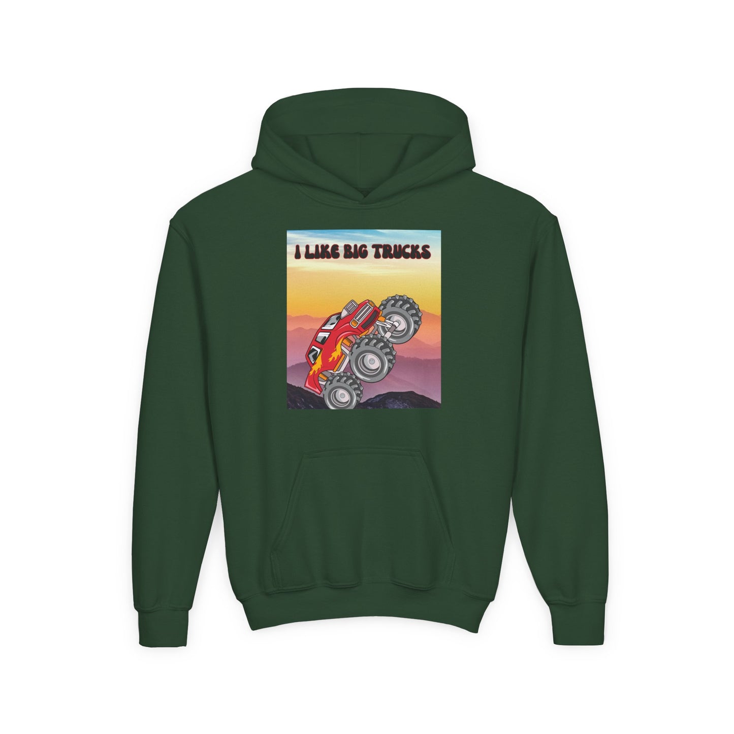 Youth Hoodie — "I Like Big Trucks" Monster Truck Graphic