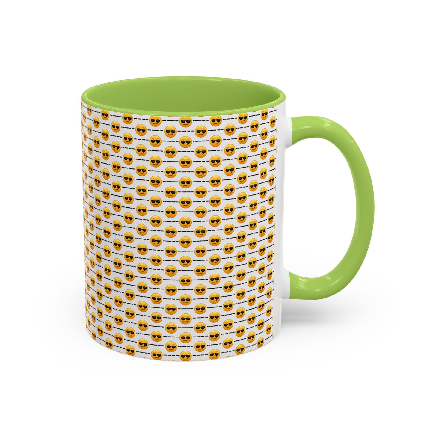 Sunglasses Emoji Pattern Accent Coffee Mug (11 oz) Asking "Who Run's This Ish"