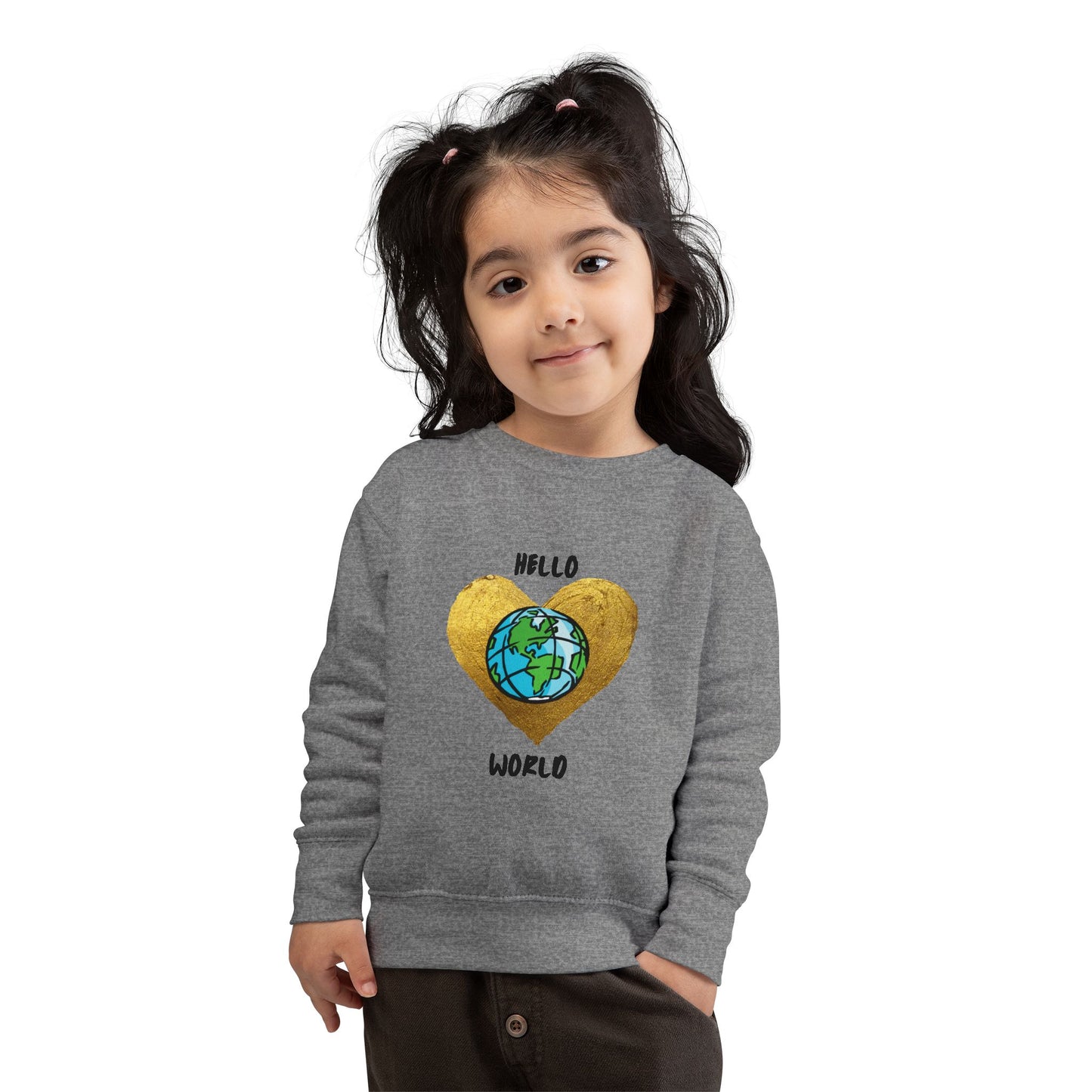 Toddler Sweatshirt - "Hello World" Earth Heart Graphic