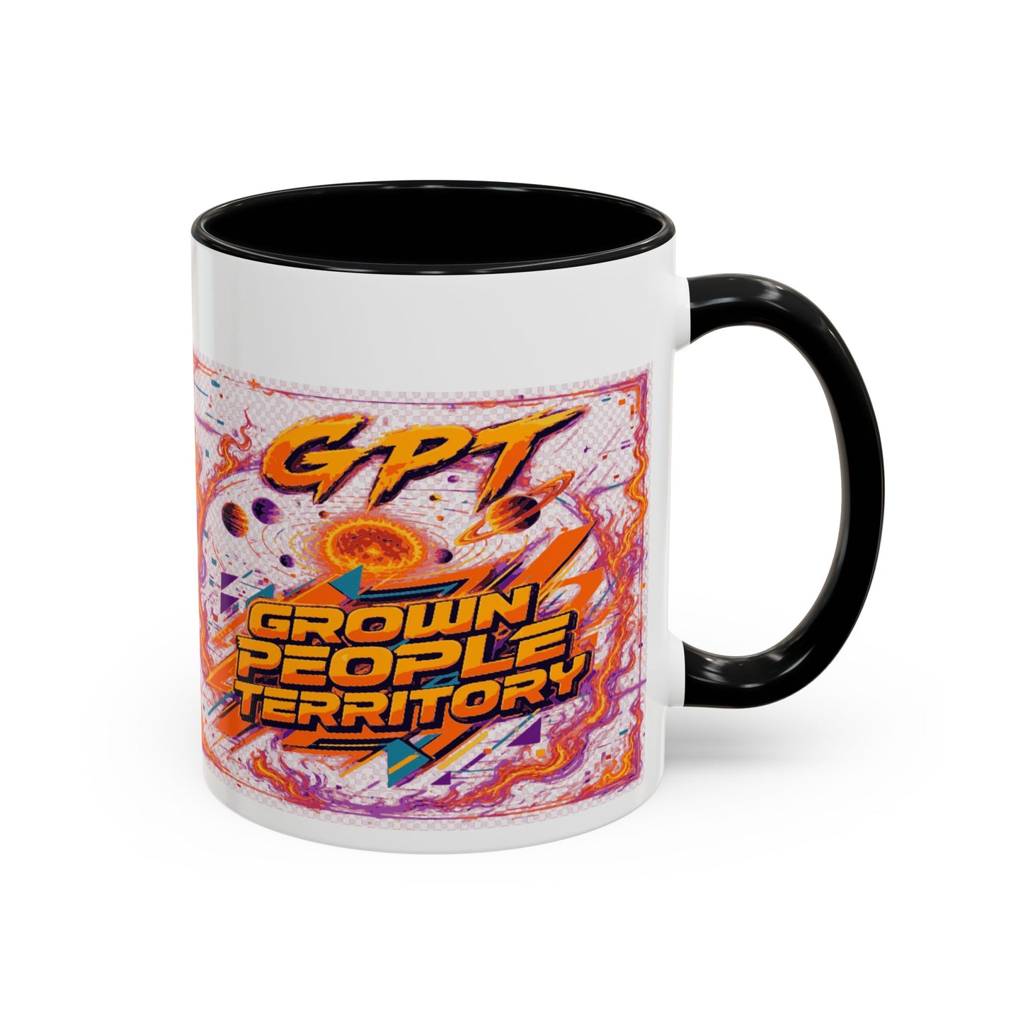 Accent Coffee Mug — "GPT: Grown People Territory" Bold Graphic Coffee Cup