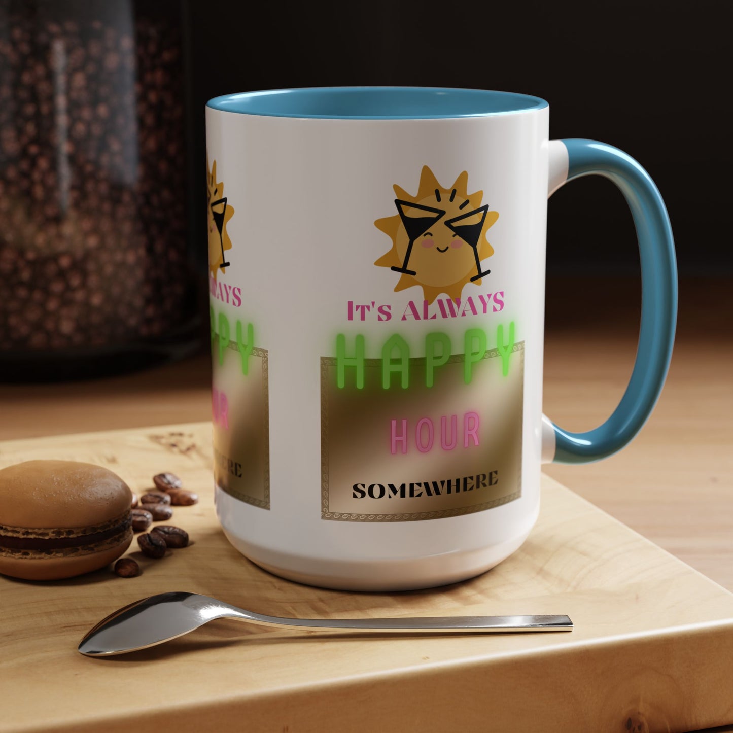 Coffee Mug — "It's Always Happy Hour Somewhere" Neon Sun Cocktail Accent Mug