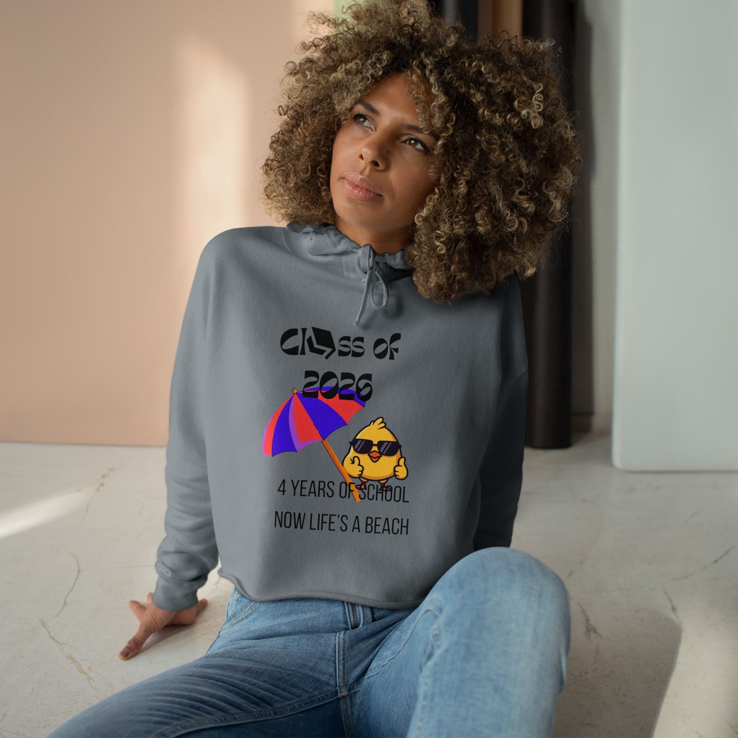 Class of 2026 Crop Hoodie – 'Now Life's a Beach' Graduation Pullover