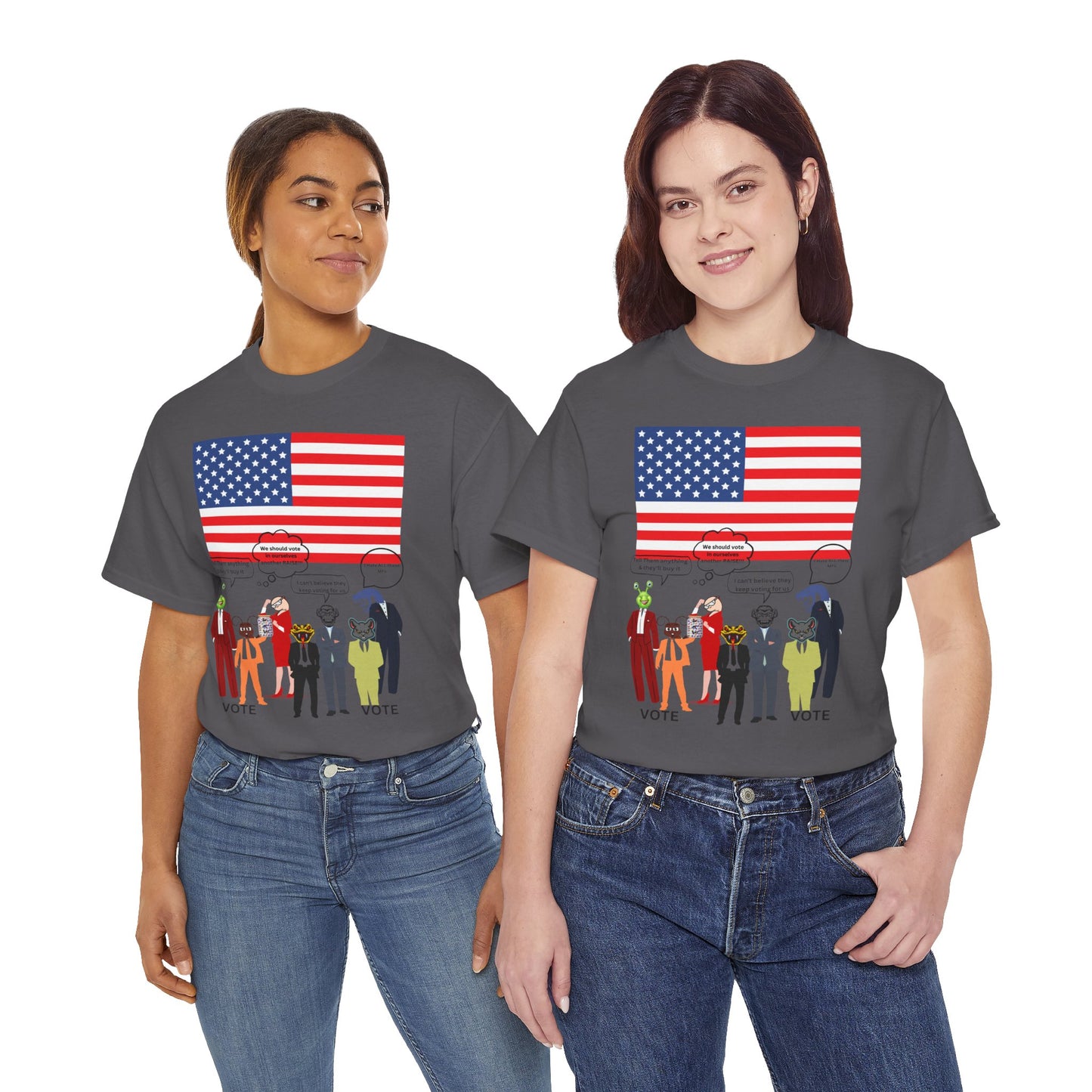 Patriotic 'Vote' Graphic Tee — American Flag Politicians-Lizard Forms Encouraging Voting