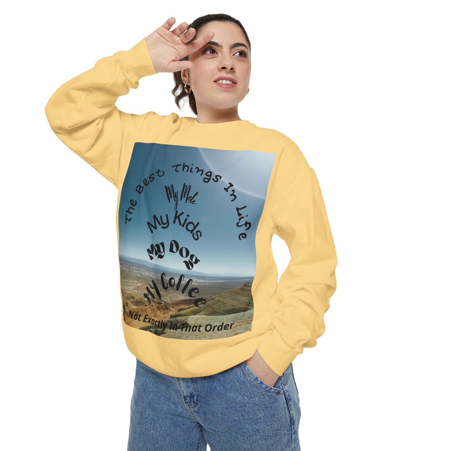 Coastal Family Vibes Sweatshirt — "The Best Things in Life" Graphic Crewneck
