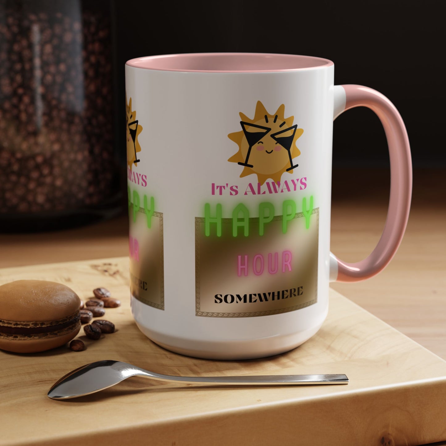 Coffee Mug — "It's Always Happy Hour Somewhere" Neon Sun Cocktail Accent Mug
