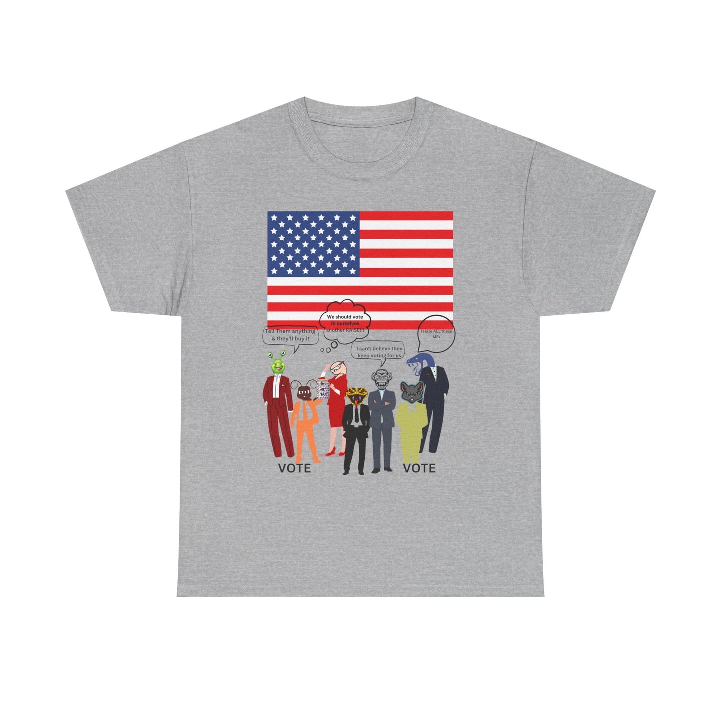 Patriotic 'Vote' Graphic Tee — American Flag Politicians-Lizard Forms Encouraging Voting