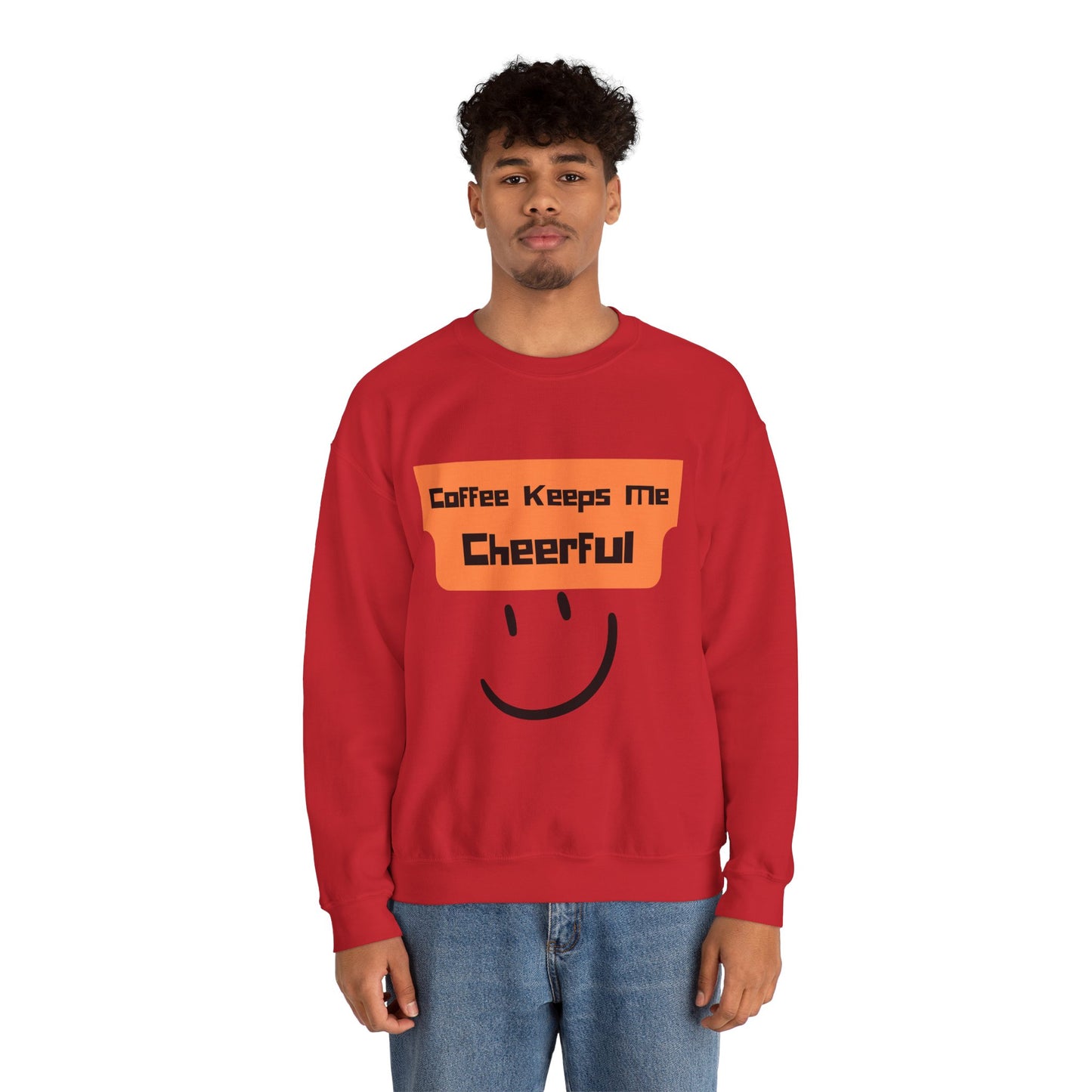 Cheerful Coffee Sweatshirt — "Coffee Keeps Me Cheerful" Smiley Crewneck