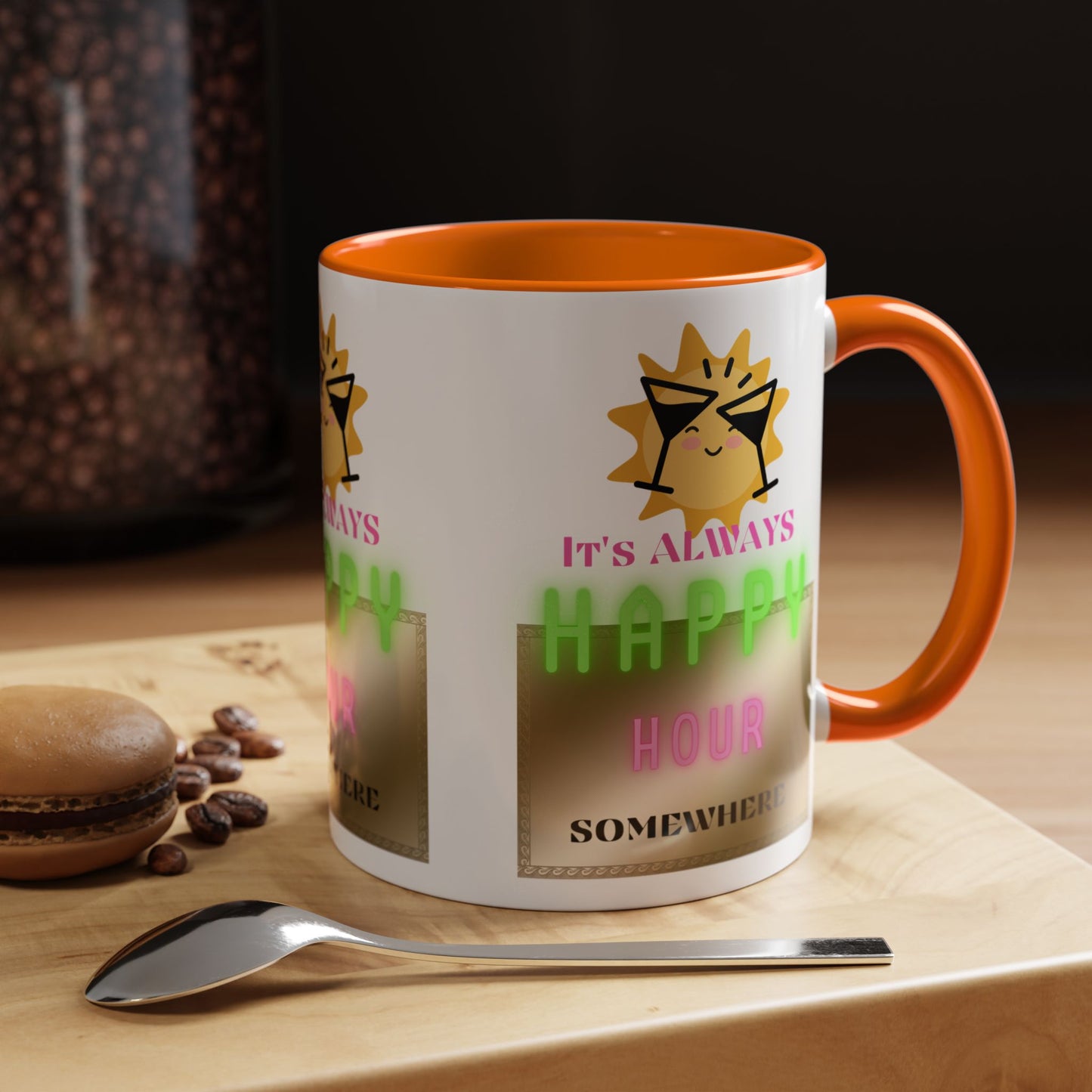 Coffee Mug — "It's Always Happy Hour Somewhere" Neon Sun Cocktail Accent Mug