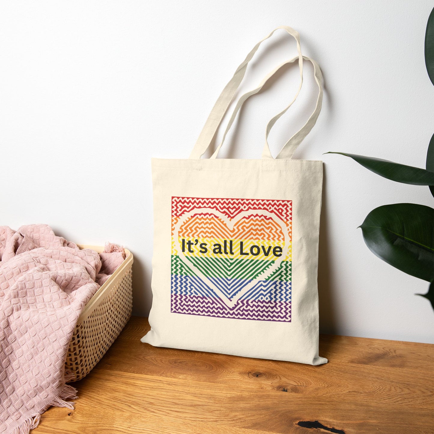 It's All Love Rainbow Heart Tote Bag - Cotton Canvas Carryall