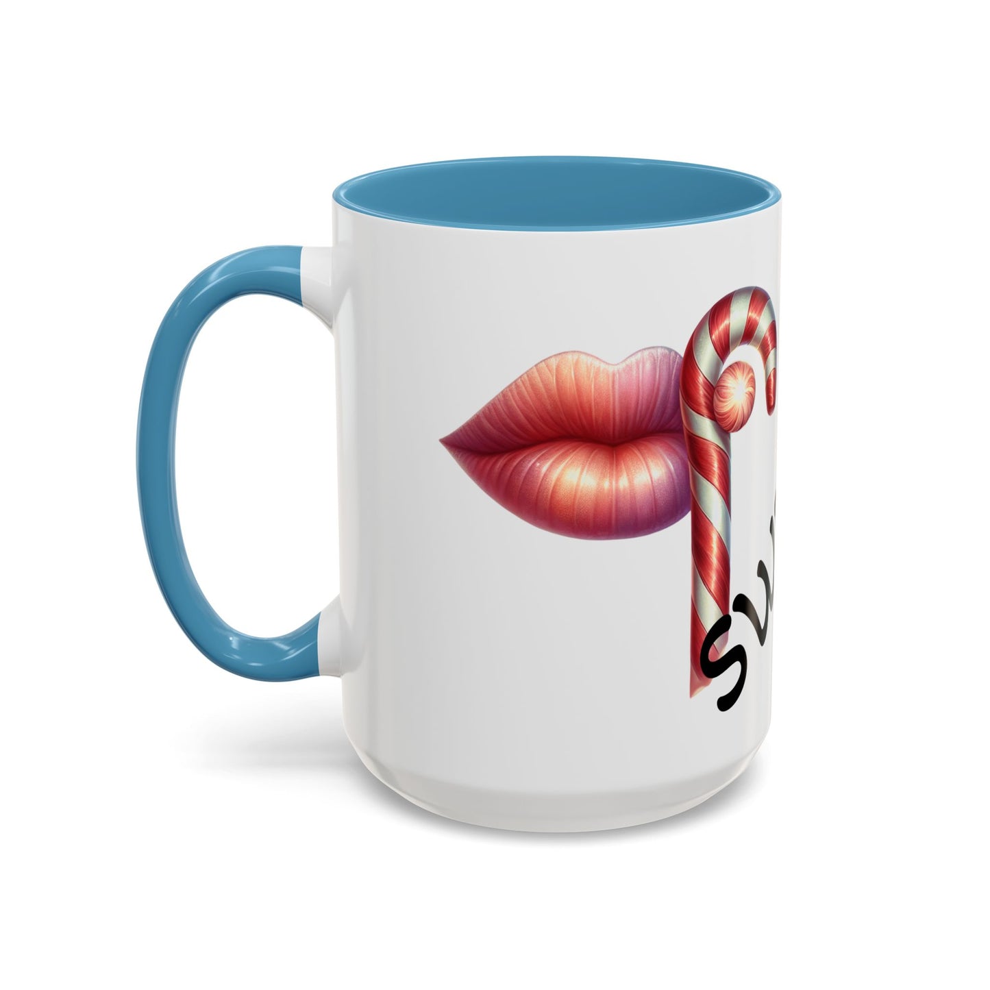 Candy Cane Kiss Accent Coffee Mug — "Sweet" Holiday Hot Cocoa Cup