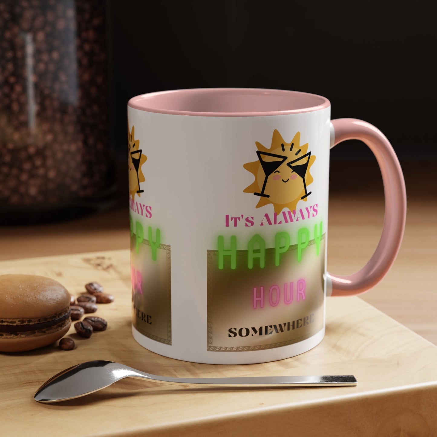 Coffee Mug — "It's Always Happy Hour Somewhere" Neon Sun Cocktail Accent Mug