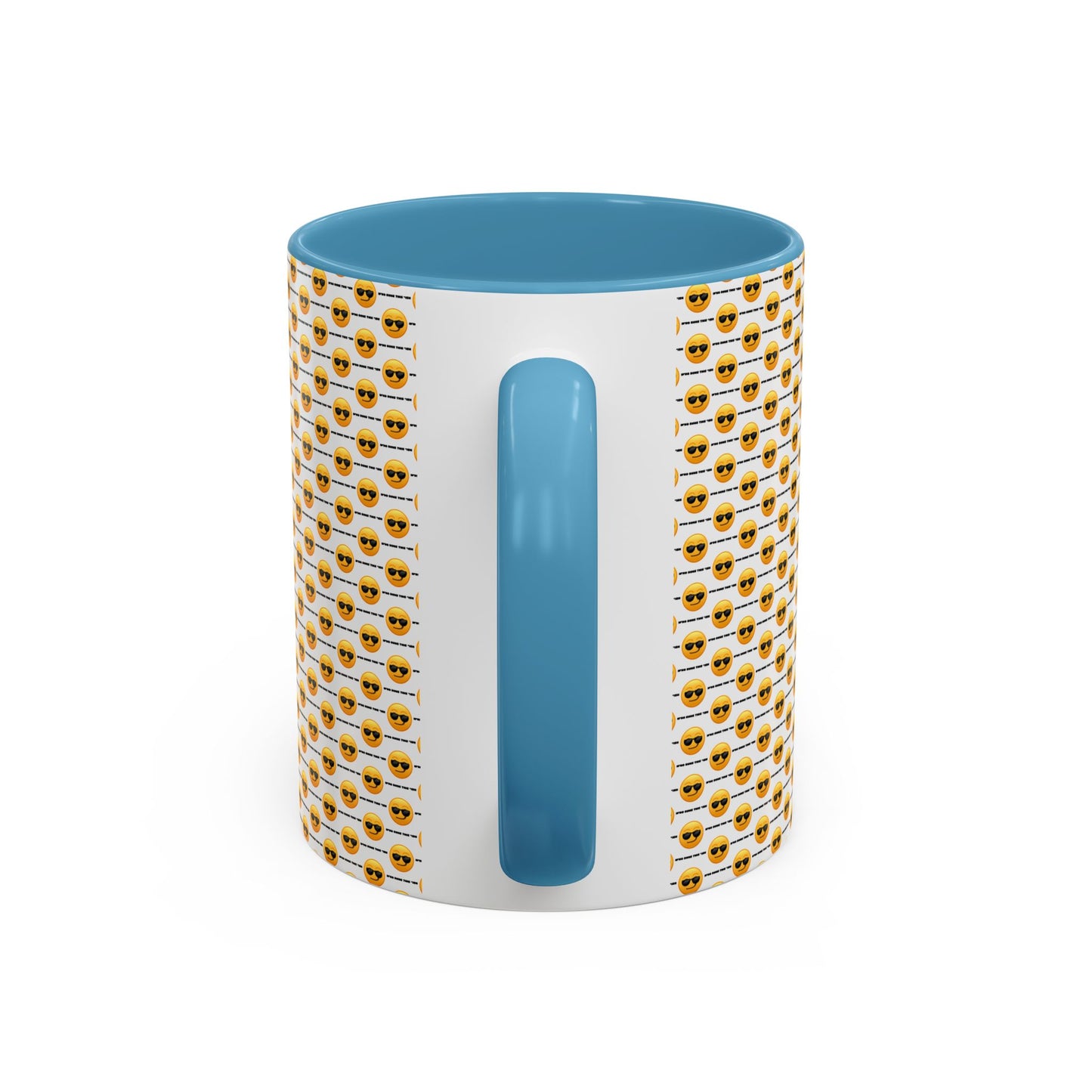 Sunglasses Emoji Pattern Accent Coffee Mug (11 oz) Asking "Who Run's This Ish"
