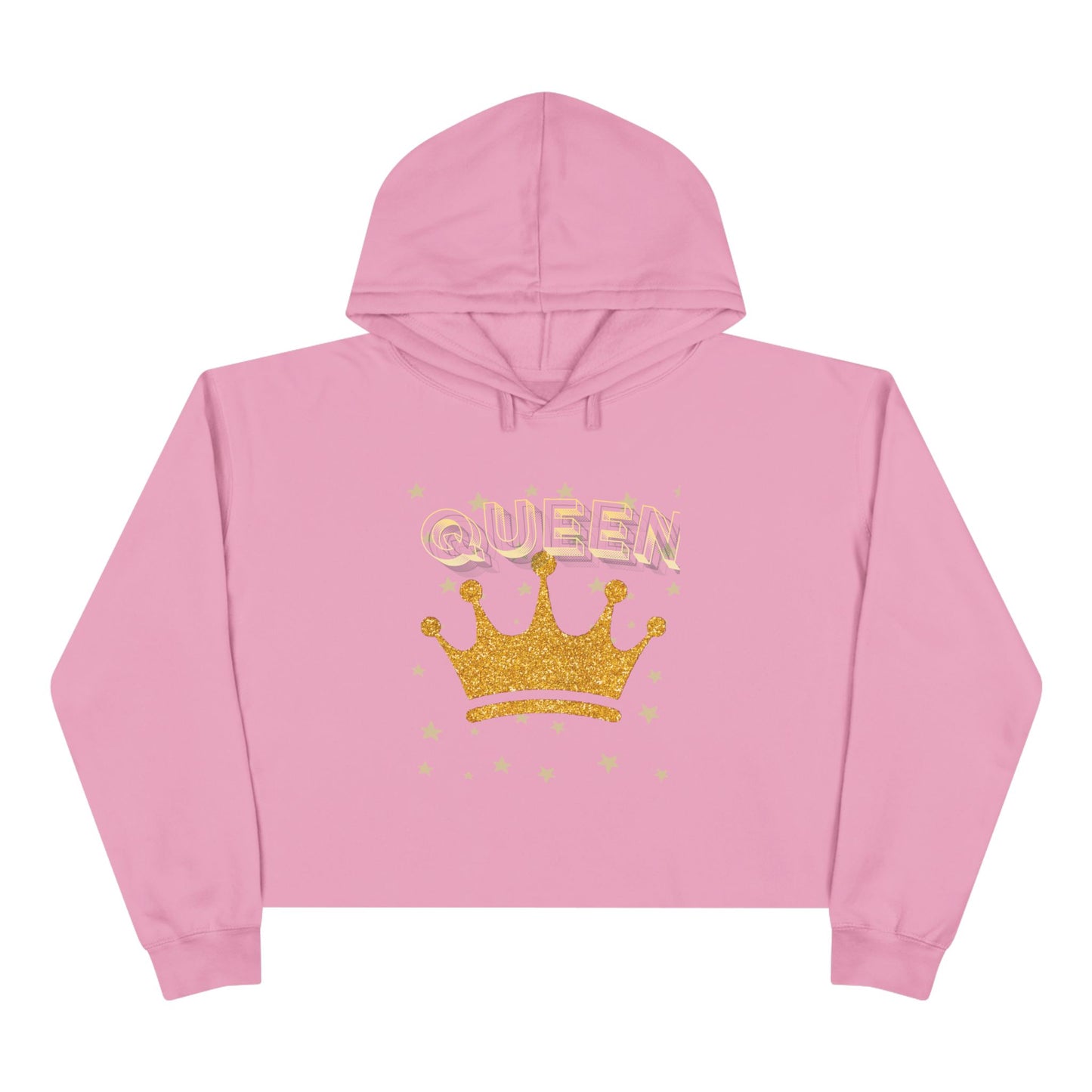 Queen - Gold Crown Crop Hoodie — Glitter Royalty Graphic Crop Hoodie