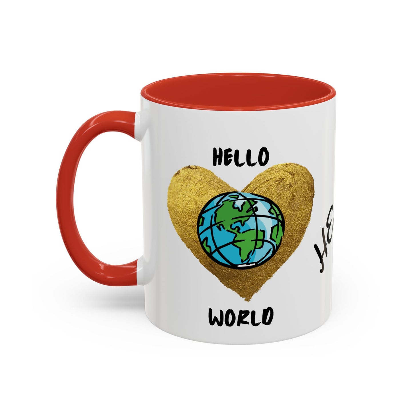 Hello World Coffee Mug — Heart Globe Accent 11oz