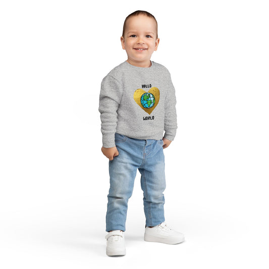 Toddler Sweatshirt - "Hello World" Earth Heart Graphic