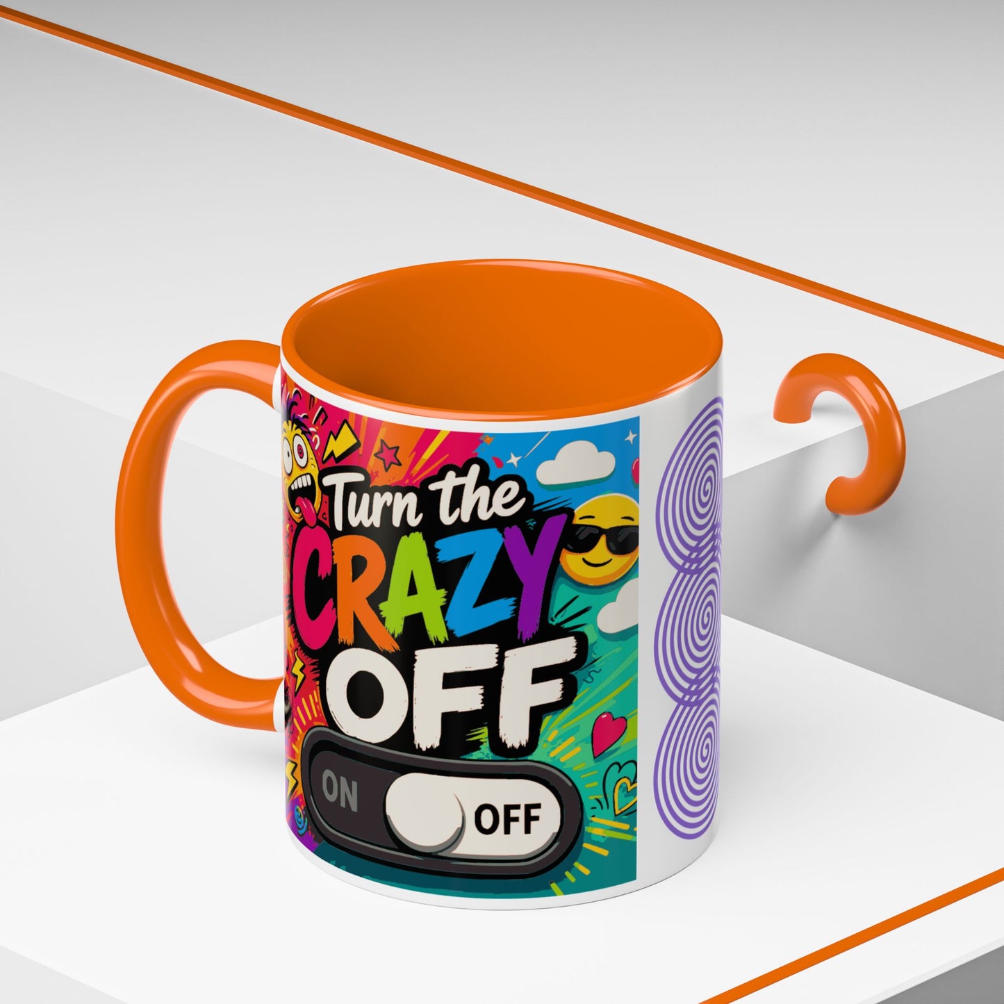 Accent Coffee Mug — "Turn the Crazy Off" Colorful Funny Ceramic Mug (11/15oz)