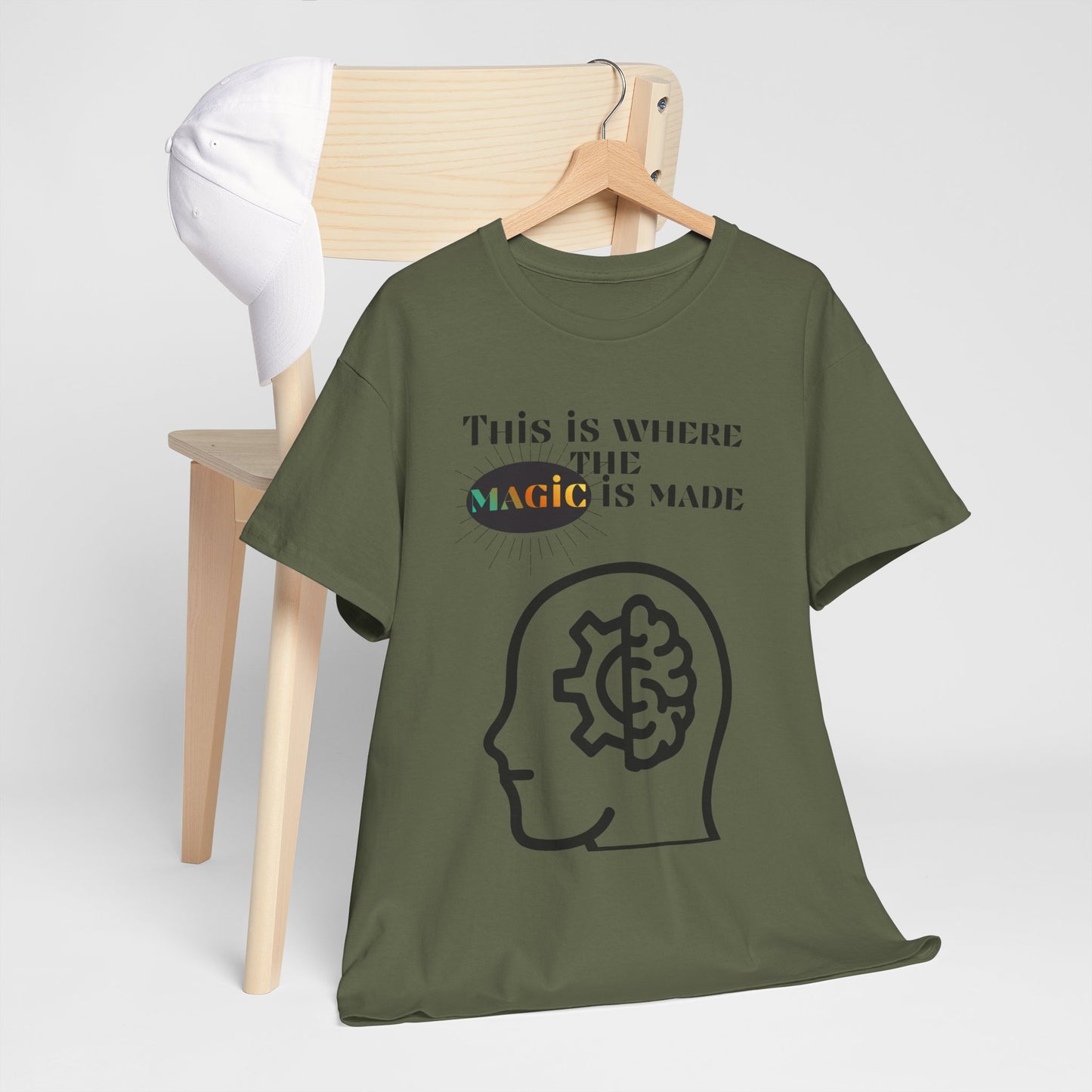 Brain + Gear Tee — "This Is Where the Magic Is Made" Creative Mind T-Shirt
