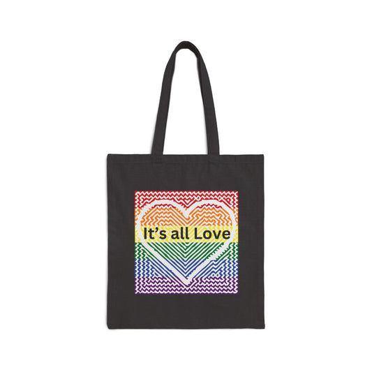 It's All Love Rainbow Heart Tote Bag - Cotton Canvas Carryall