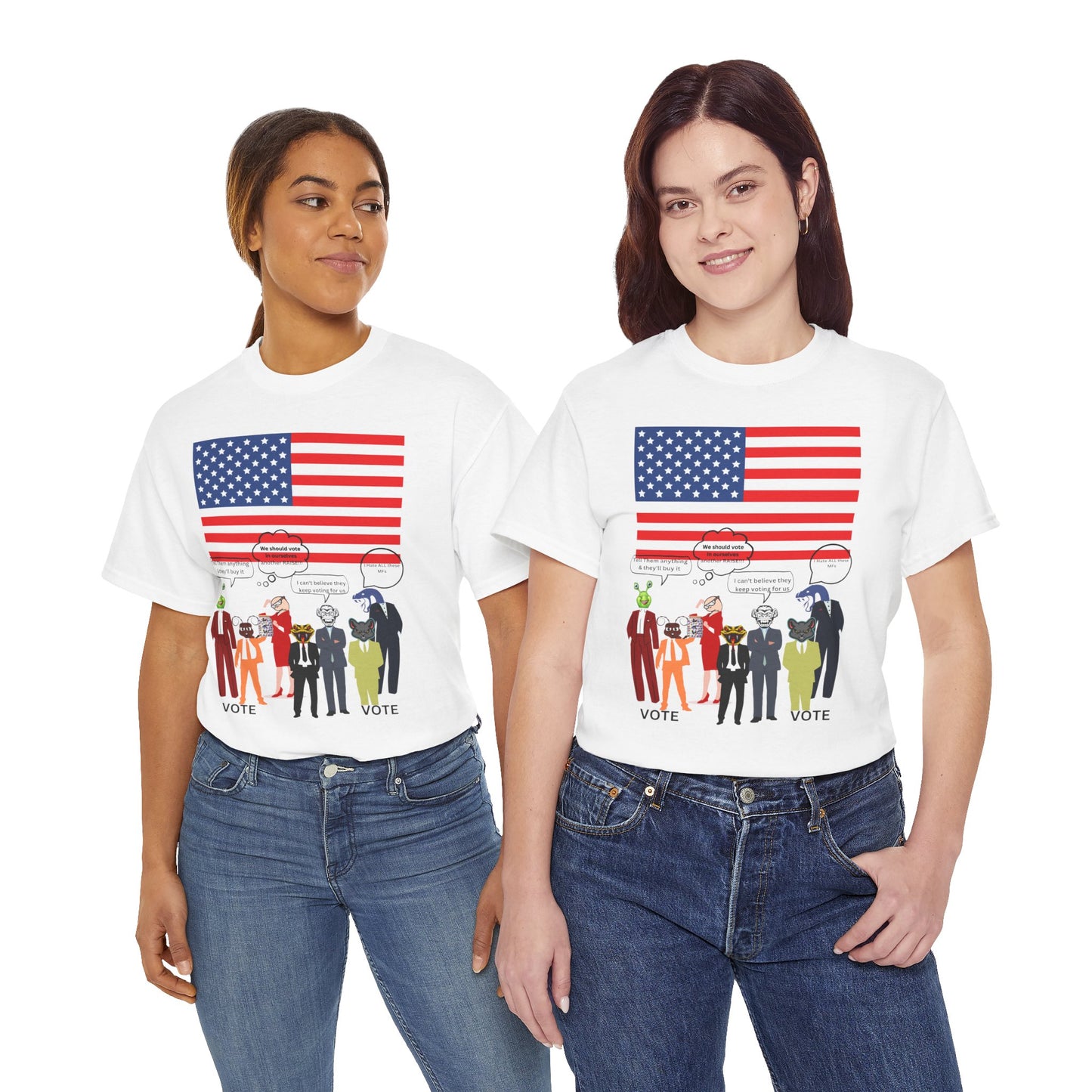 Patriotic 'Vote' Graphic Tee — American Flag Politicians-Lizard Forms Encouraging Voting