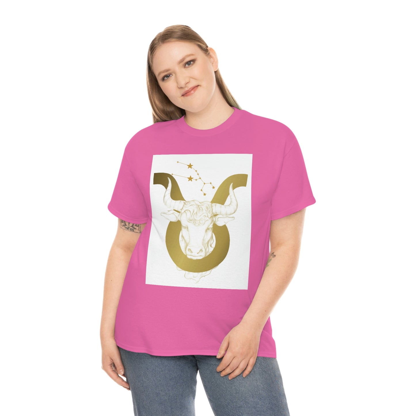 "Taurus Bull Head in Symbol" With White Background Unisex Heavy Cotton Tee