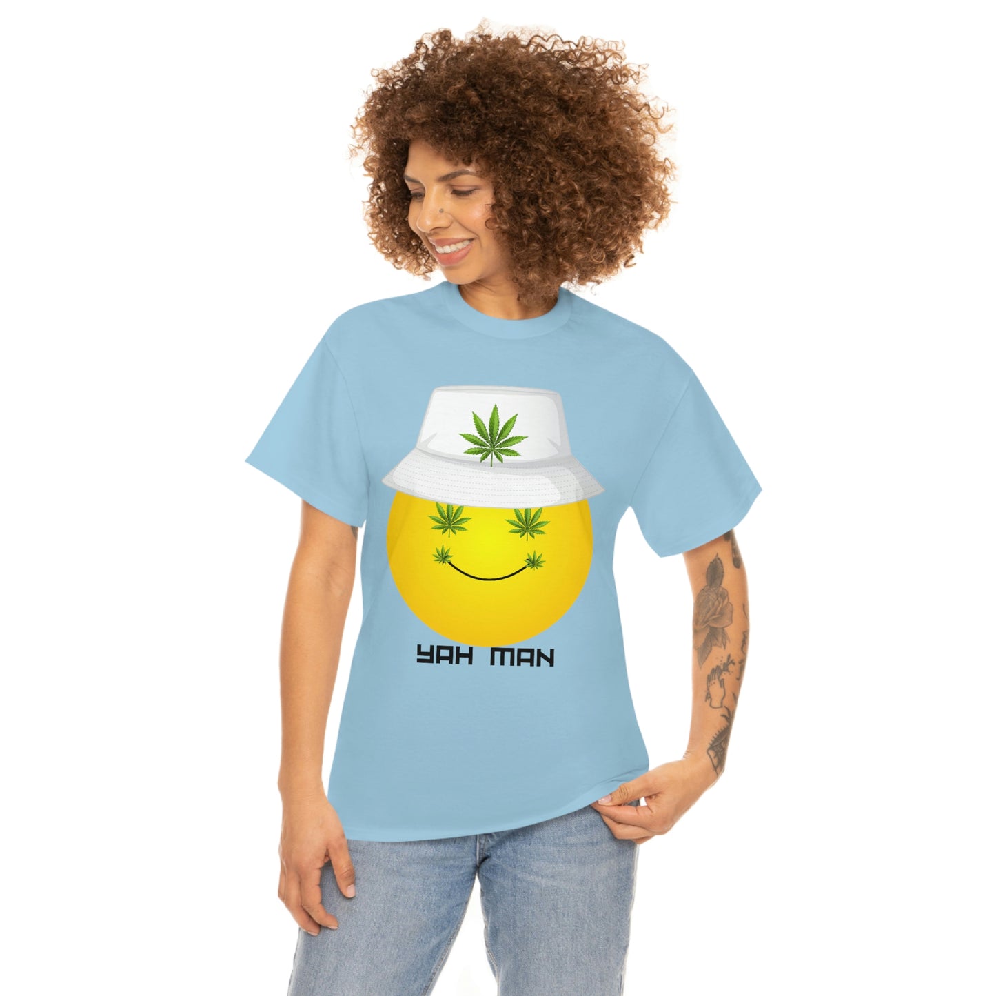 "Weed Emoji in Bucket Hat" Unisex Heavy Cotton Tee