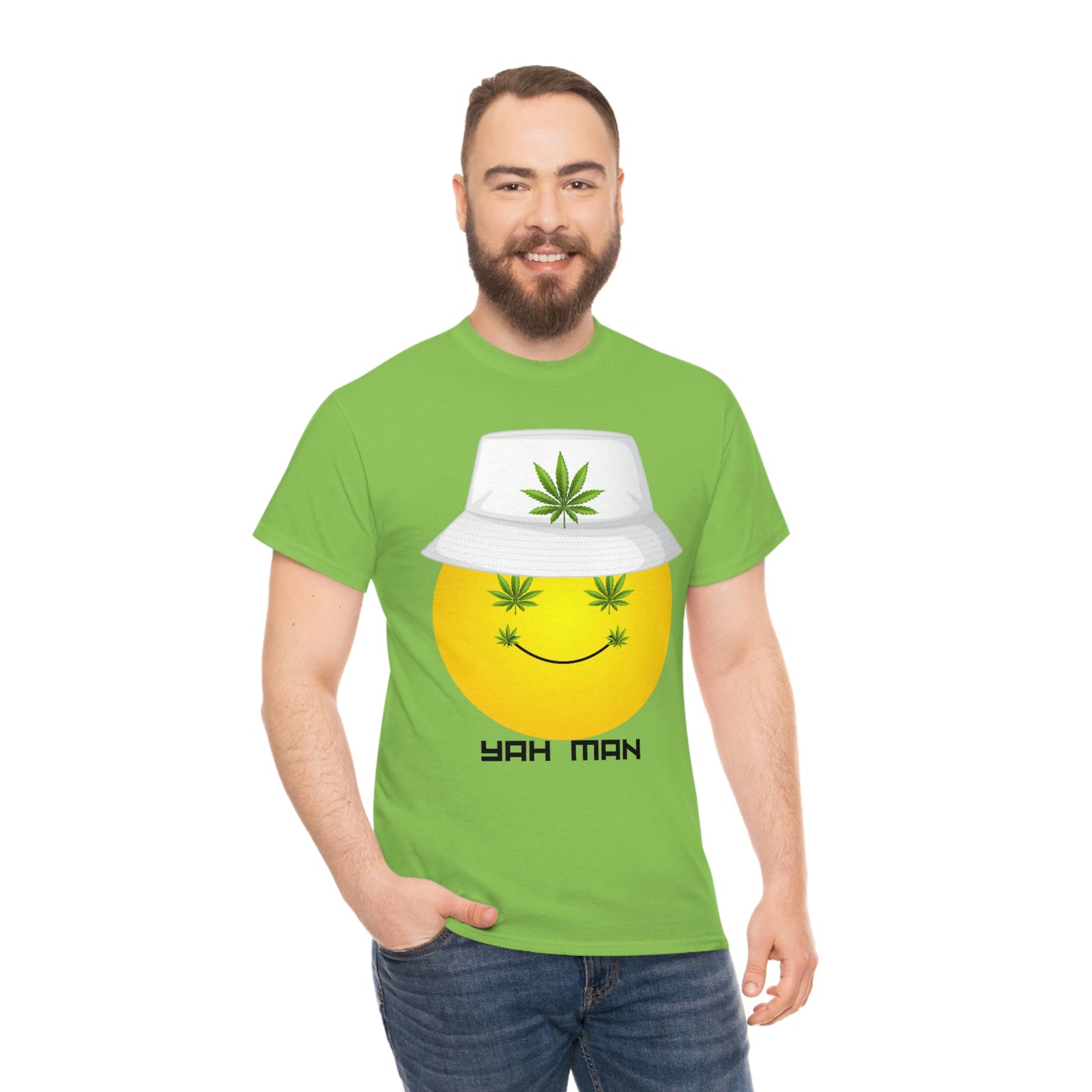 "Weed Emoji in Bucket Hat" Unisex Heavy Cotton Tee
