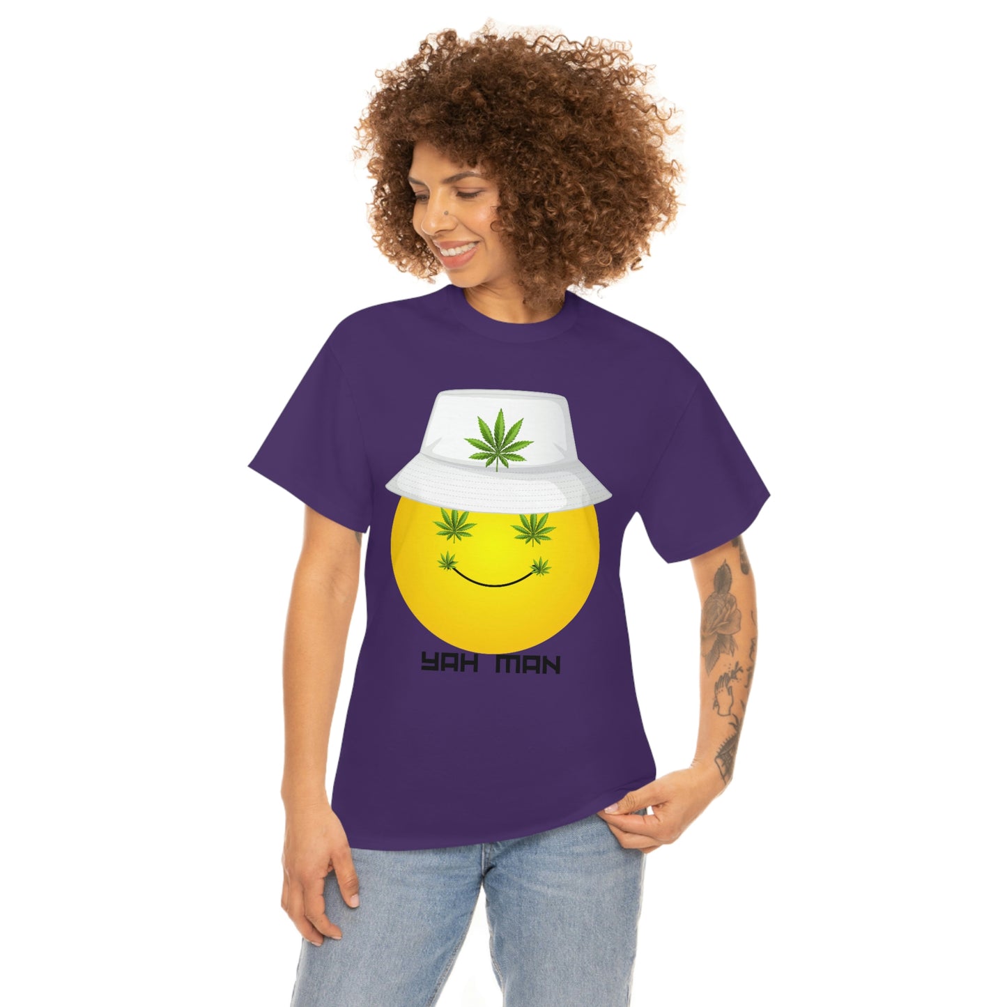 "Weed Emoji in Bucket Hat" Unisex Heavy Cotton Tee