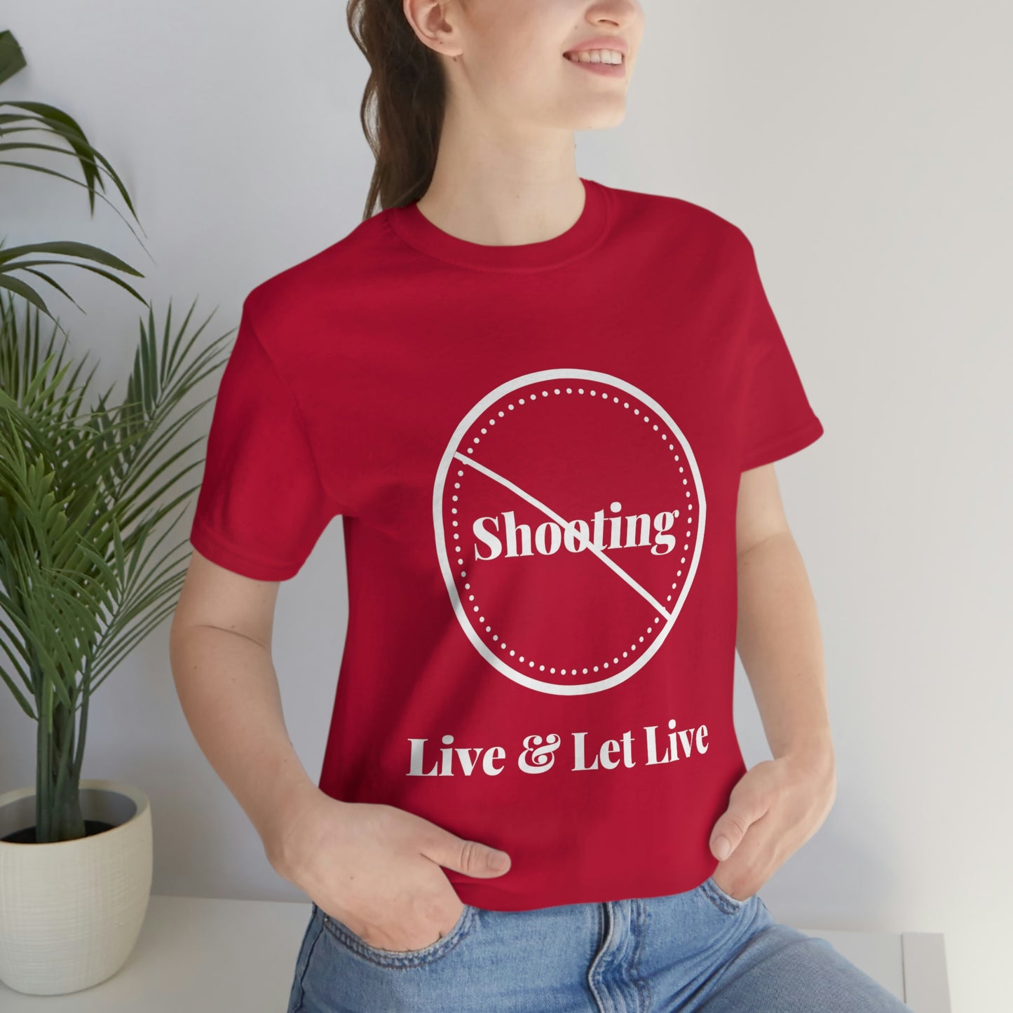 "No Shooting" White Font - Unisex Jersey Short Sleeve Tee