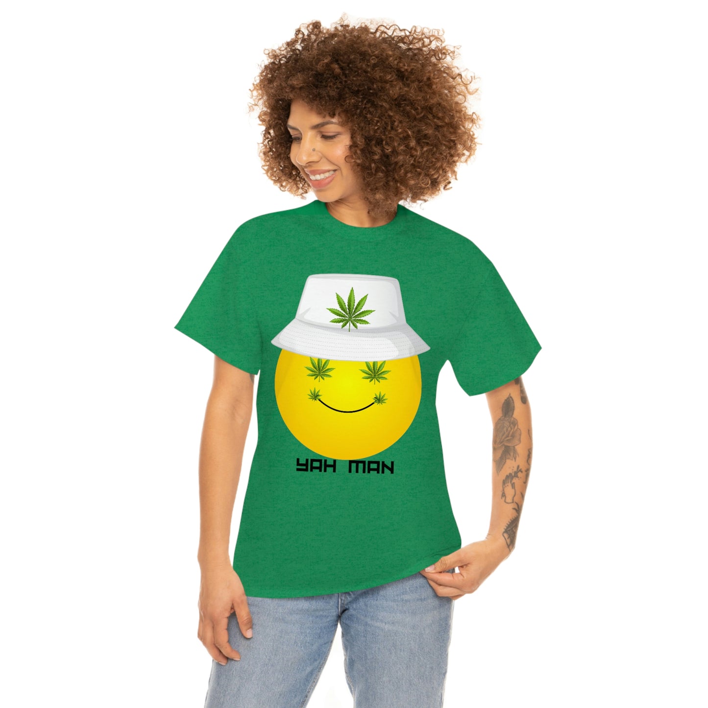 "Weed Emoji in Bucket Hat" Unisex Heavy Cotton Tee