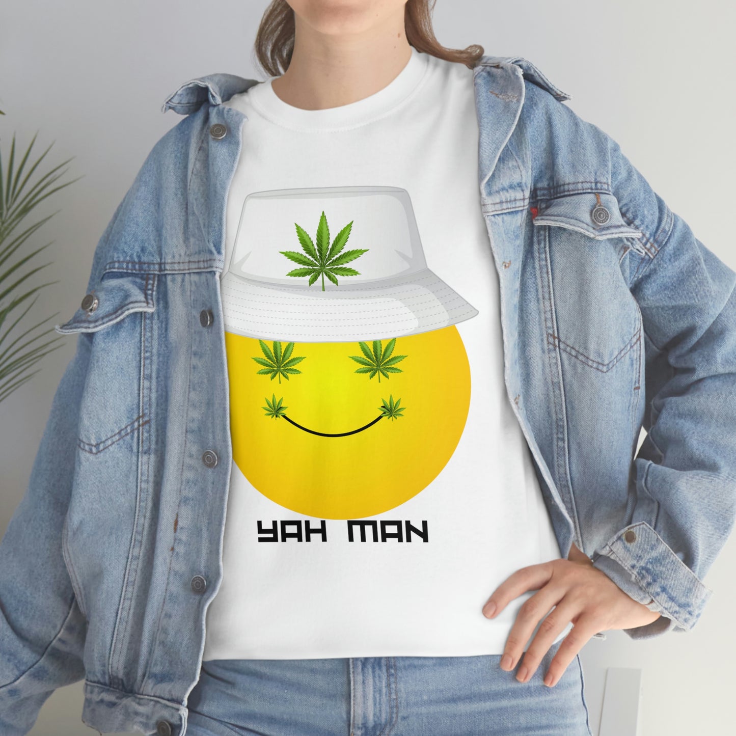 "Weed Emoji in Bucket Hat" Unisex Heavy Cotton Tee
