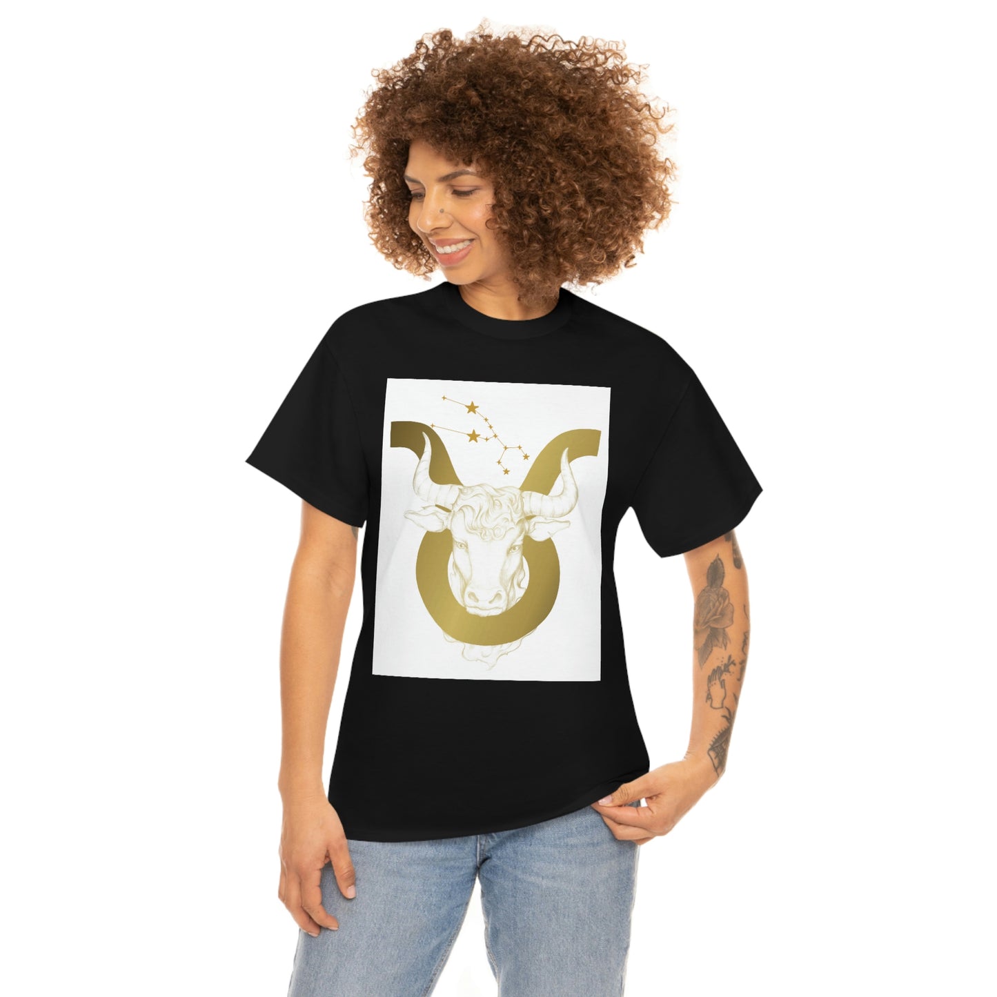 "Taurus Bull Head in Symbol" With White Background Unisex Heavy Cotton Tee