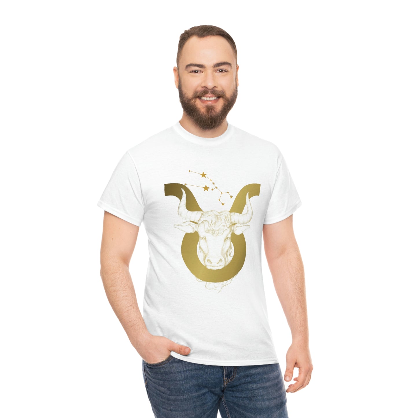 "Taurus Bull Head in Symbol" With White Background Unisex Heavy Cotton Tee