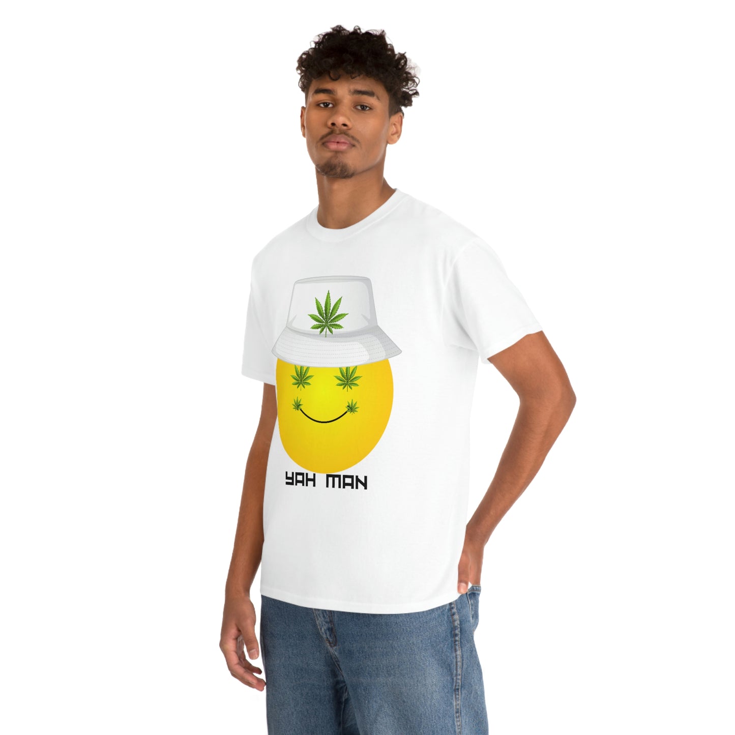 "Weed Emoji in Bucket Hat" Unisex Heavy Cotton Tee