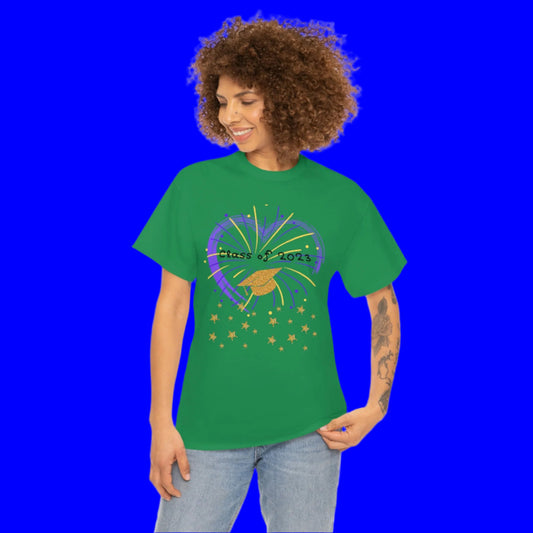 2024 Graduation T-shirt: Graduation Cap on Fireworks