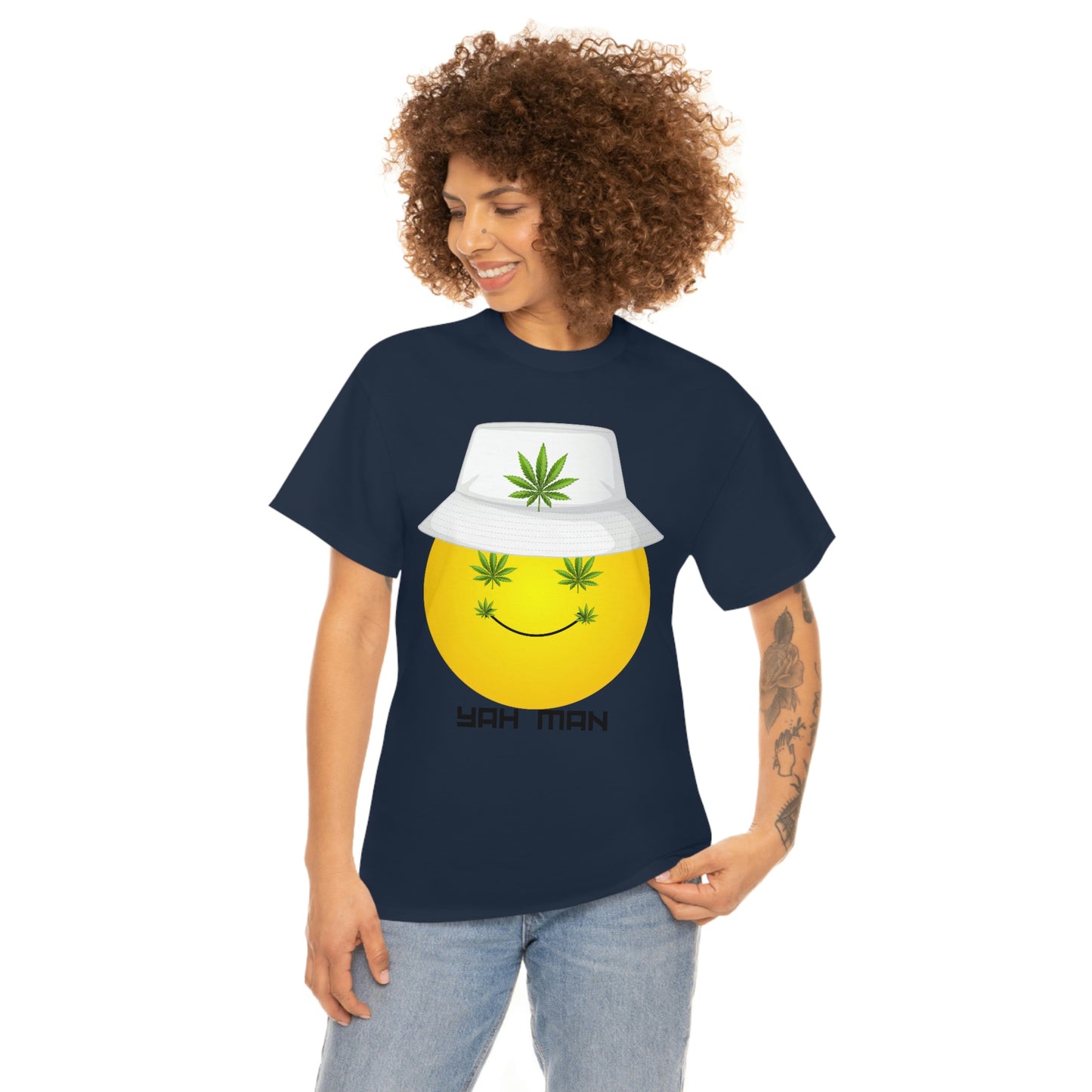 "Weed Emoji in Bucket Hat" Unisex Heavy Cotton Tee