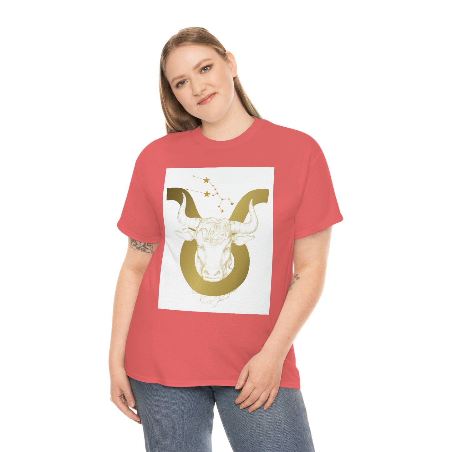 "Taurus Bull Head in Symbol" With White Background Unisex Heavy Cotton Tee