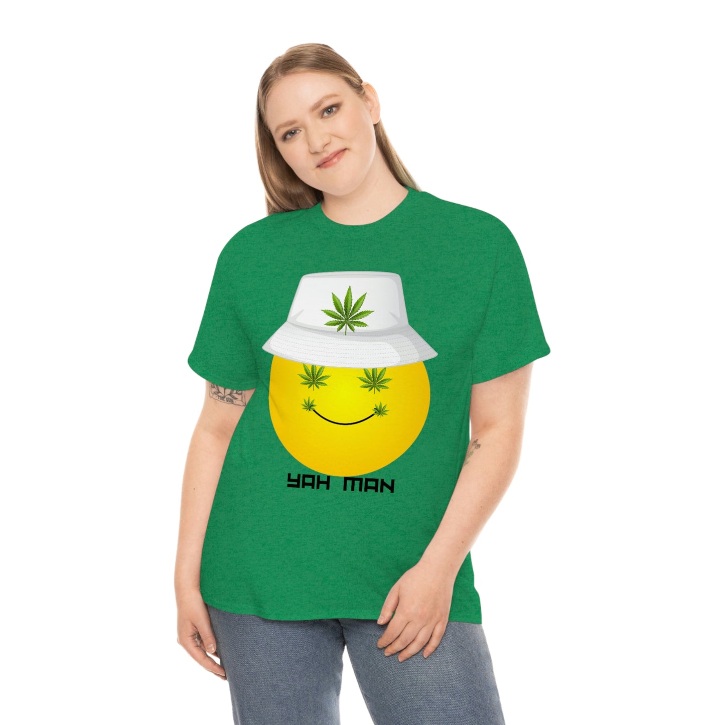 "Weed Emoji in Bucket Hat" Unisex Heavy Cotton Tee