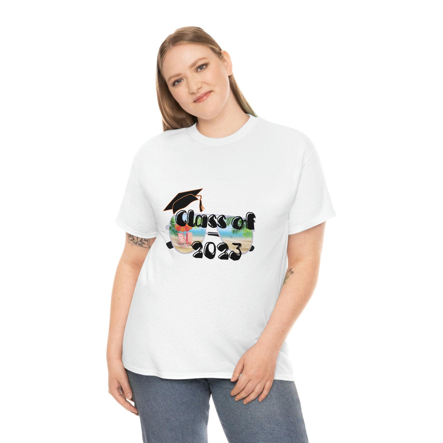 "Class of 2023 Cap over Shades": 2023 Graduate: Unisex Heavy Cotton Tee
