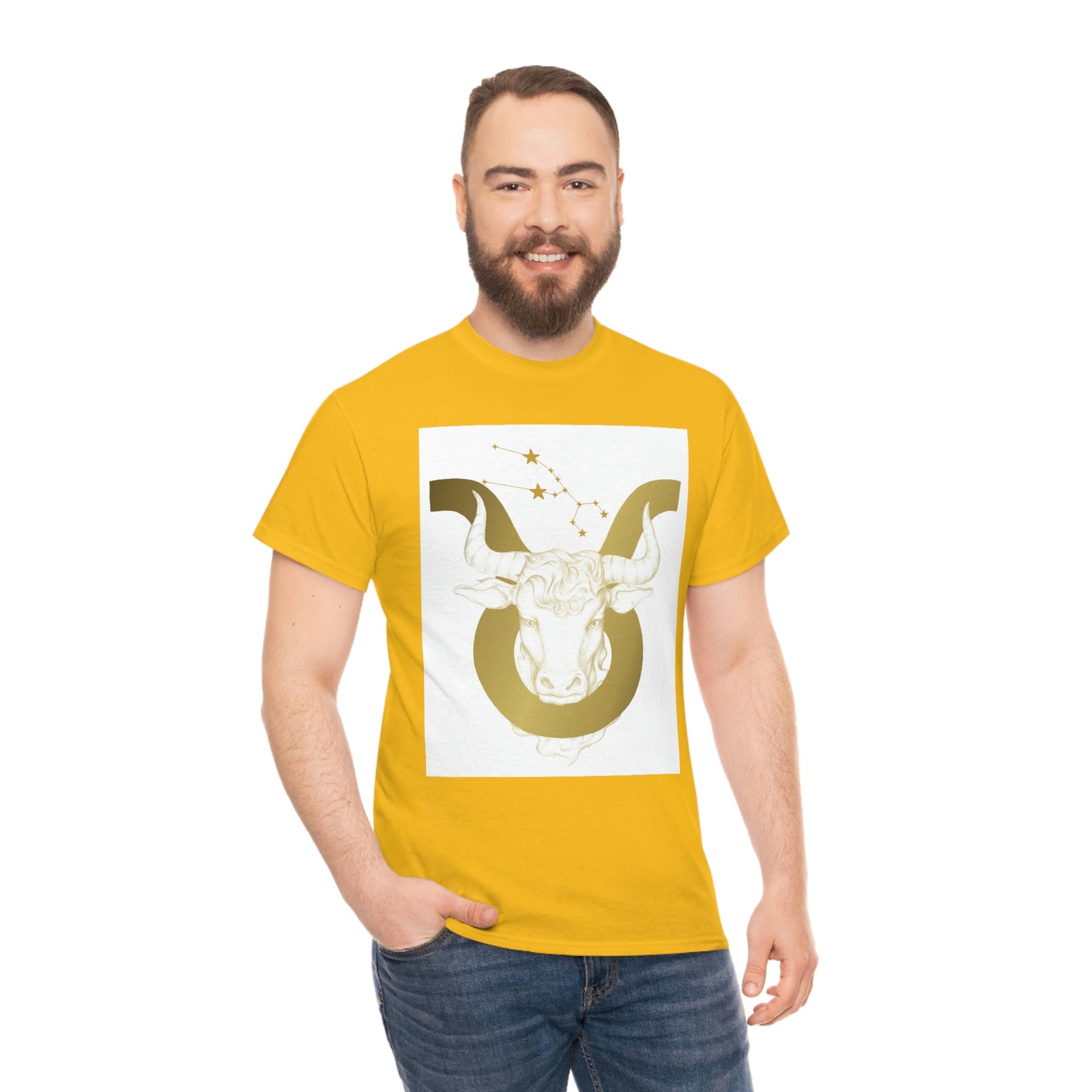 "Taurus Bull Head in Symbol" With White Background Unisex Heavy Cotton Tee