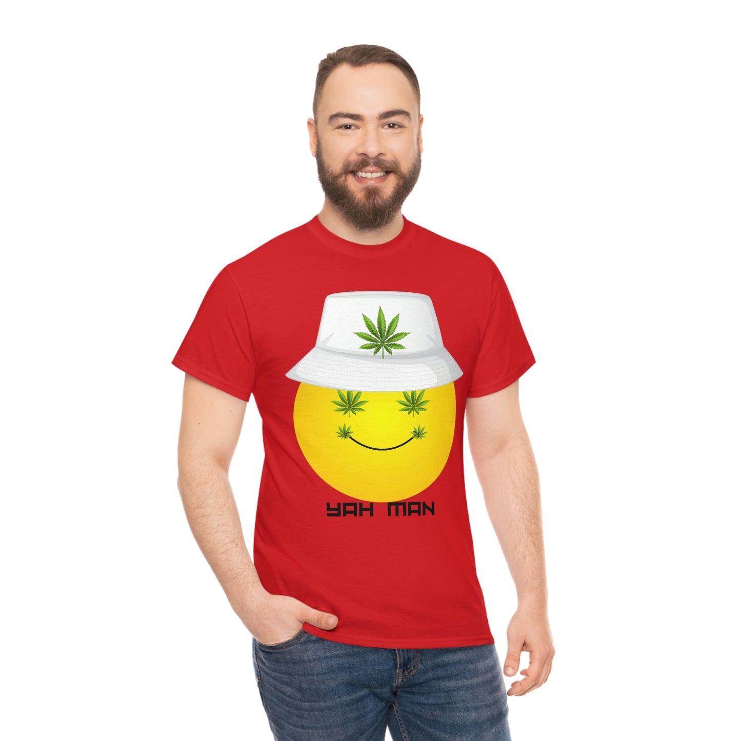 "Weed Emoji in Bucket Hat" Unisex Heavy Cotton Tee