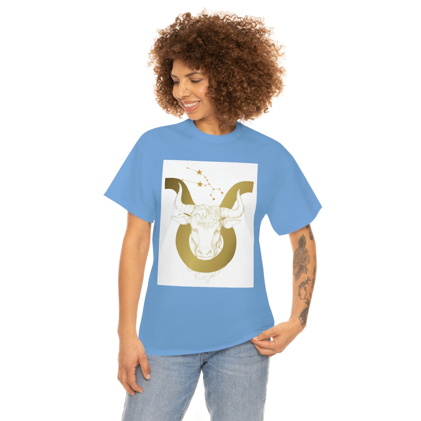 "Taurus Bull Head in Symbol" With White Background Unisex Heavy Cotton Tee
