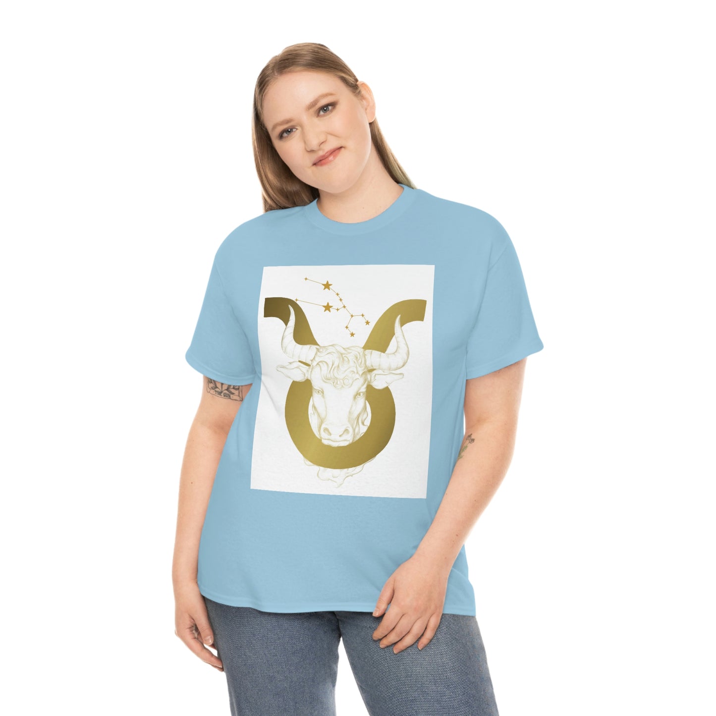 "Taurus Bull Head in Symbol" With White Background Unisex Heavy Cotton Tee