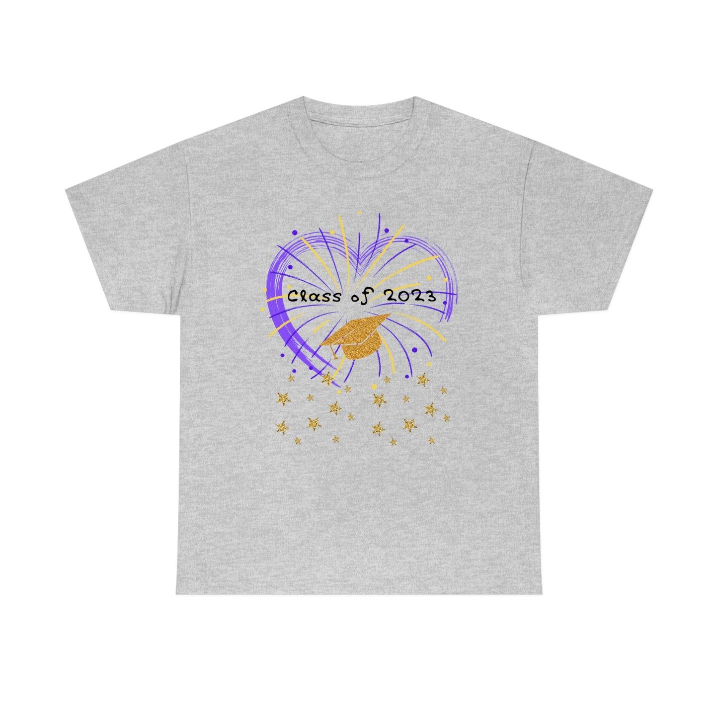 "2023 Graduation Cap on Fireworks" Unisex Heavy Cotton Tee