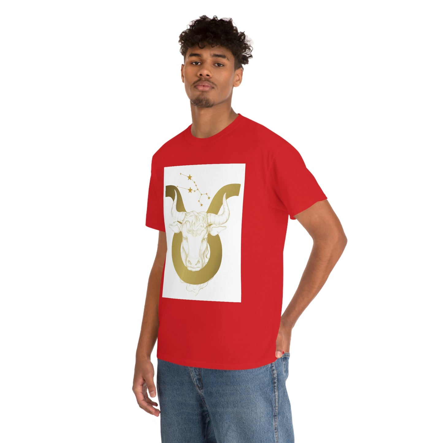 "Taurus Bull Head in Symbol" With White Background Unisex Heavy Cotton Tee