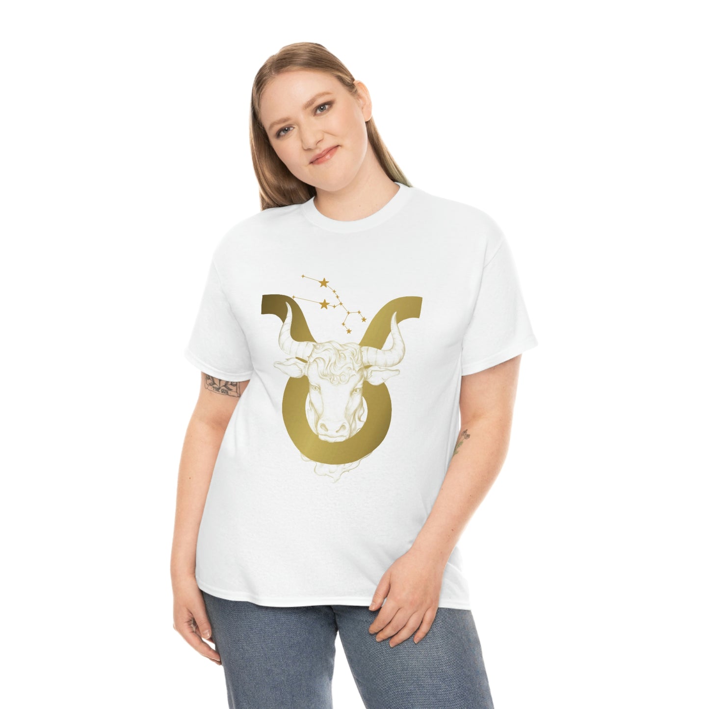 "Taurus Bull Head in Symbol" With White Background Unisex Heavy Cotton Tee