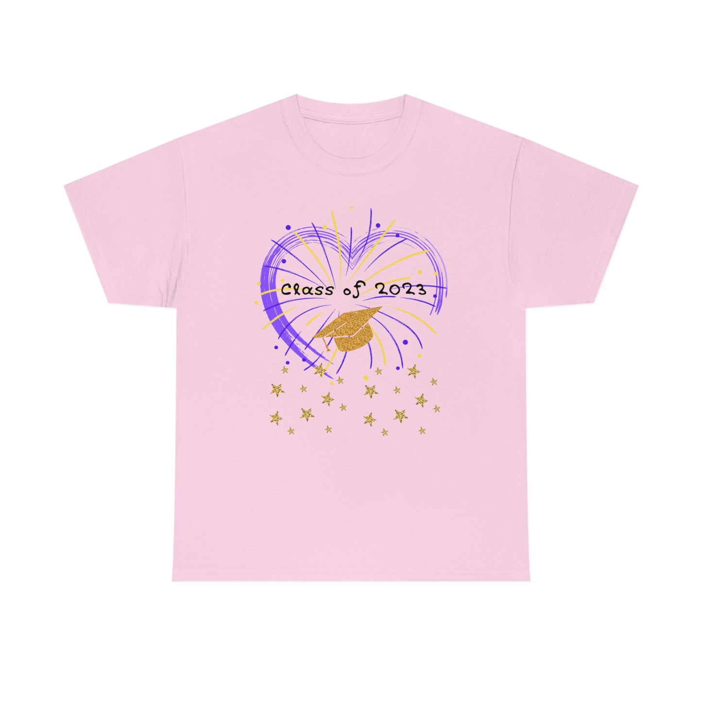 "2023 Graduation Cap on Fireworks" Unisex Heavy Cotton Tee