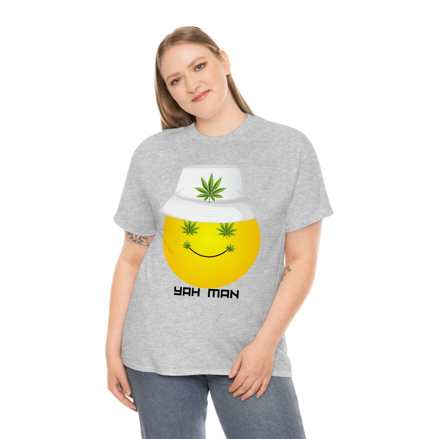 "Weed Emoji in Bucket Hat" Unisex Heavy Cotton Tee