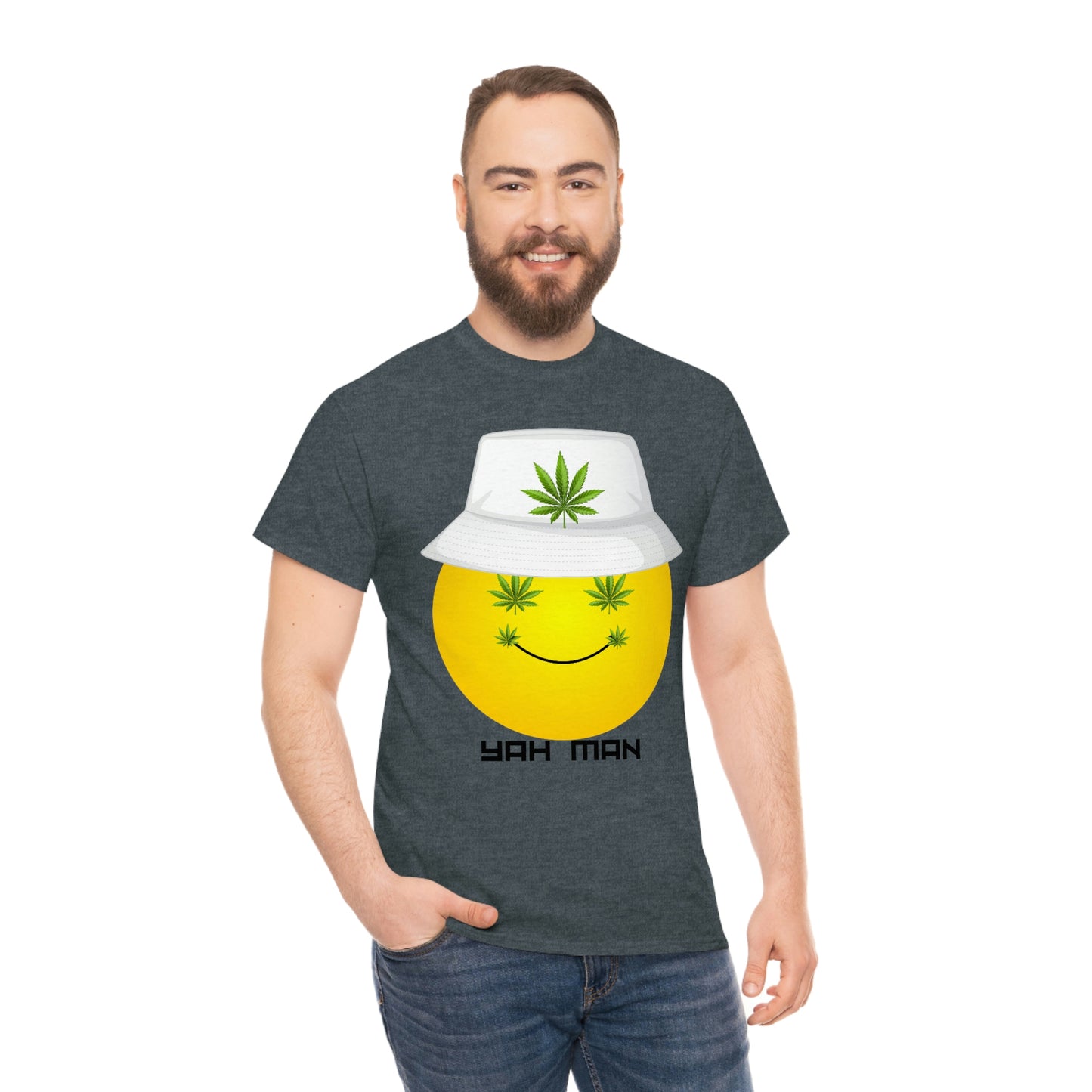 "Weed Emoji in Bucket Hat" Unisex Heavy Cotton Tee