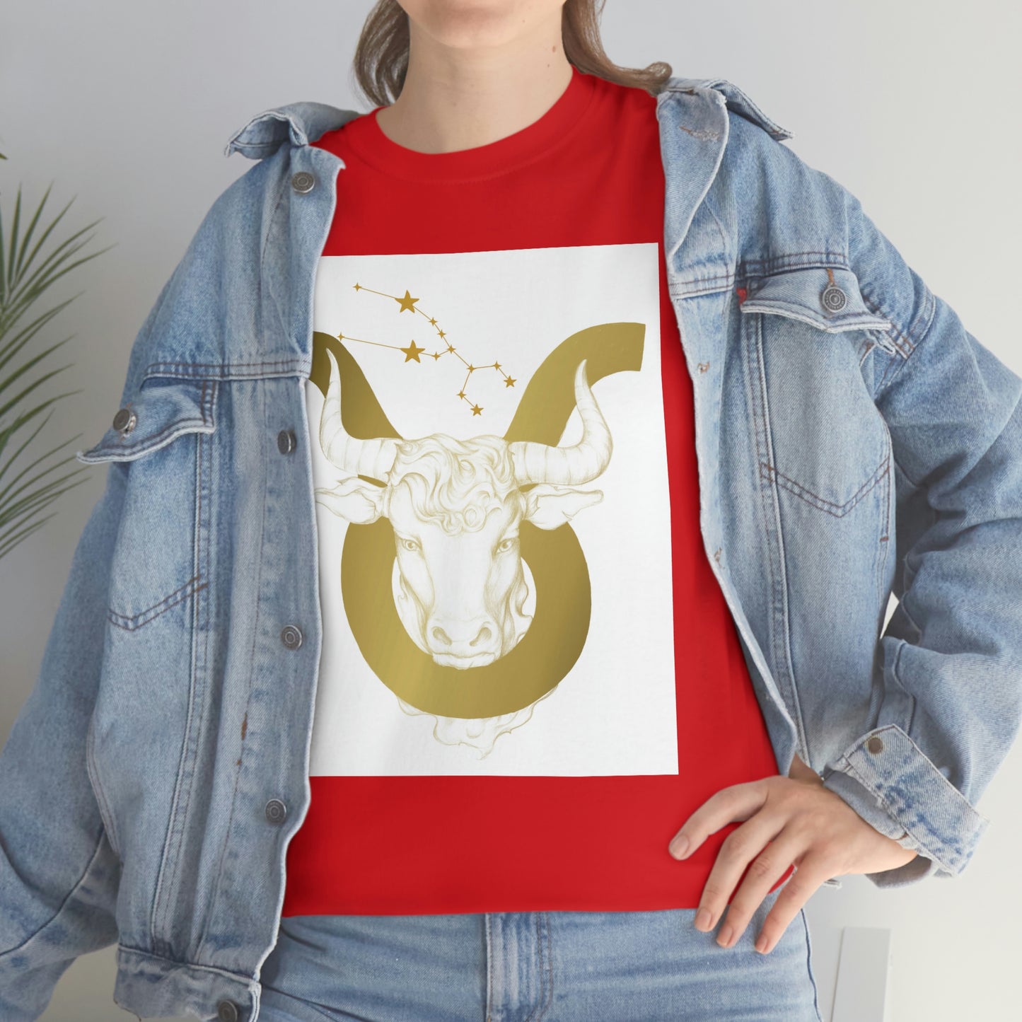 "Taurus Bull Head in Symbol" With White Background Unisex Heavy Cotton Tee