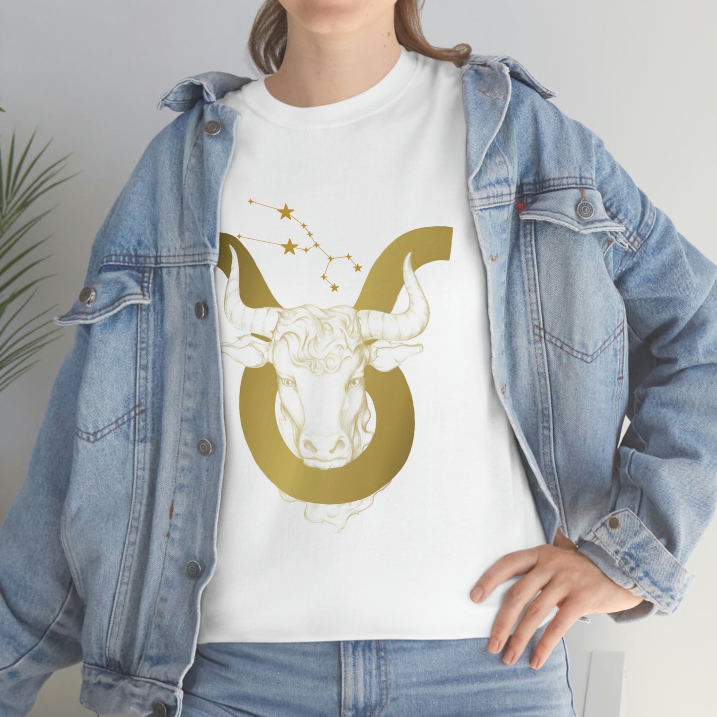 "Taurus Bull Head in Symbol" With White Background Unisex Heavy Cotton Tee
